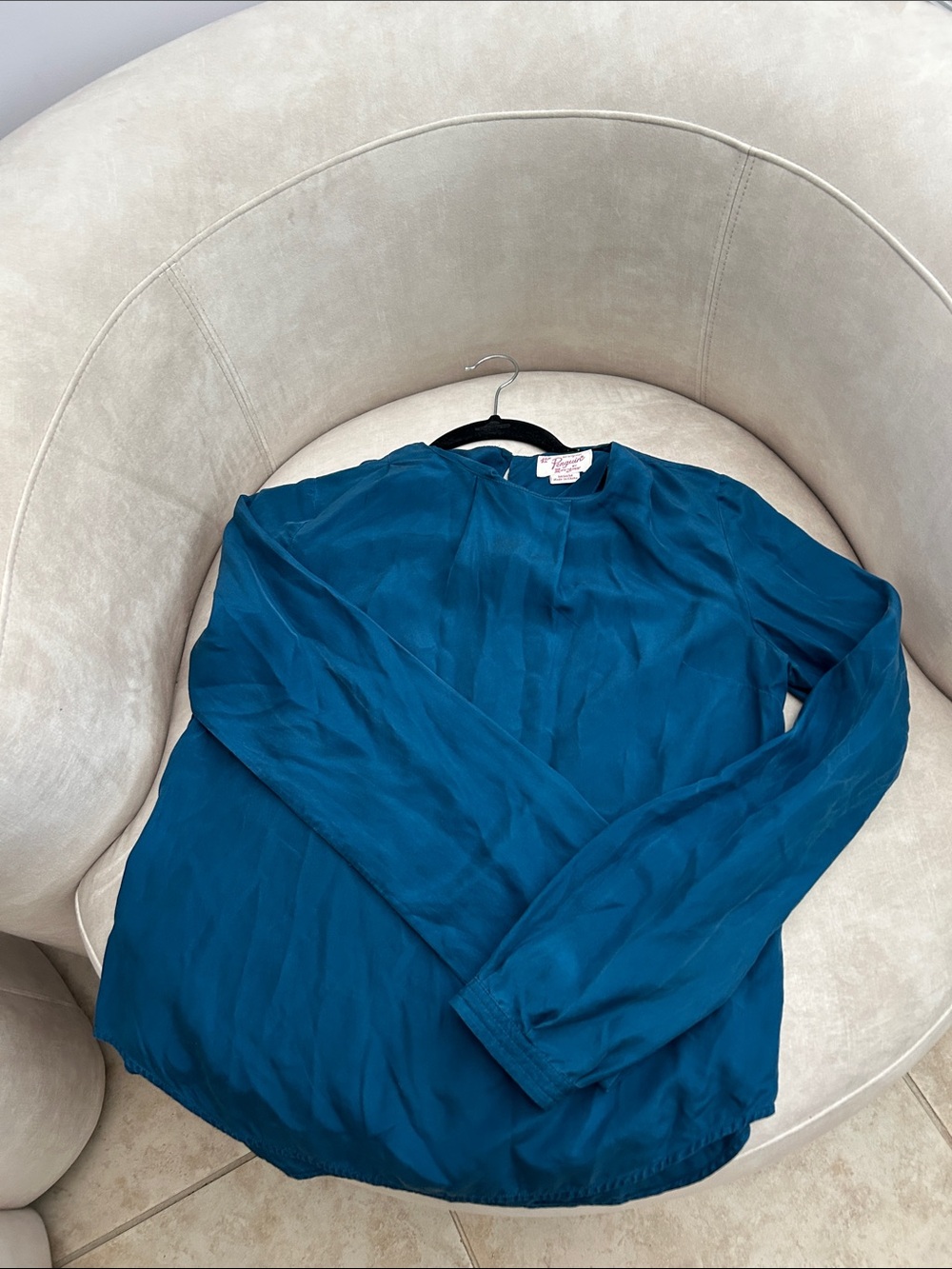 Silk-Look Long-Sleeve Blouse in Teal